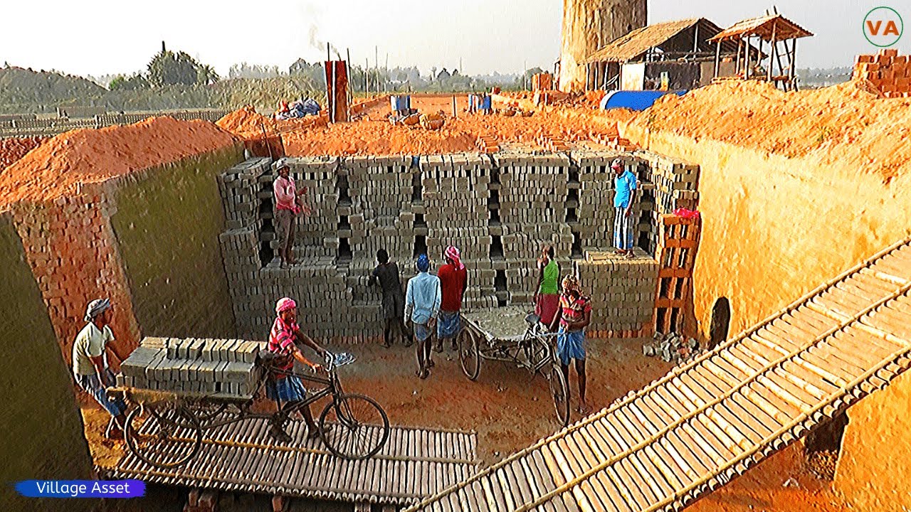 Awesome! Manual Clay Bricks Chimney Process in Village P-3 || Bricks ...