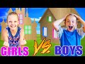 Girls VS Boys! Teams Race to Build the Best Giant Box Fort!