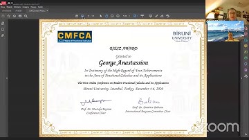 ZOOM VIDEO ANASTASSIOU AWARD ISTANBUL 12 4 2020   1ST ONLINE WORLD CONFERENCE ON FRACTIONAL CALCULUS
