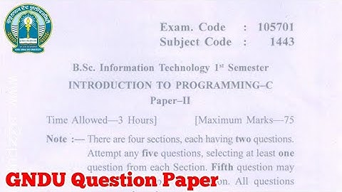 Gndu Bsc Information Technology 1st Semester Introduction to Programming C Question Paper