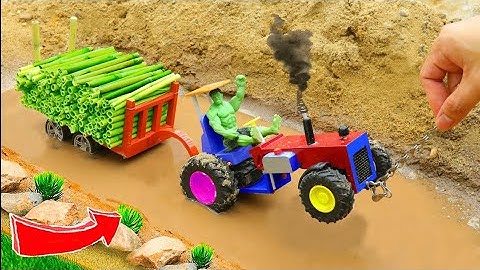 diy mini tractor dengerous stuck in mud with full trolley bamboo science projects ||