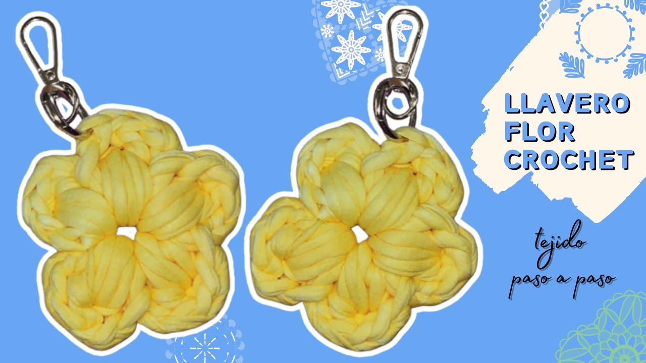 LLAVERO FLOR🌸 EN CROCHET CON TRAPILLO ALGODÓN PASO A PASO| Crochet flower keychain with t-shirt yarn