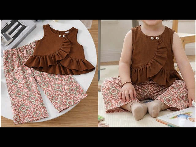 Baby Overlap Ruffled Top With Wide Leg Palazzo Pant Cutting and