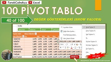 Excel Pivot Tablo -  40 of 100 - Değer Gösterimi - Show Values