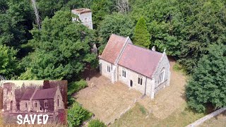 The ruined tower of Hargham All Saints spirals over restored chancel which was rescued in the 1970s!