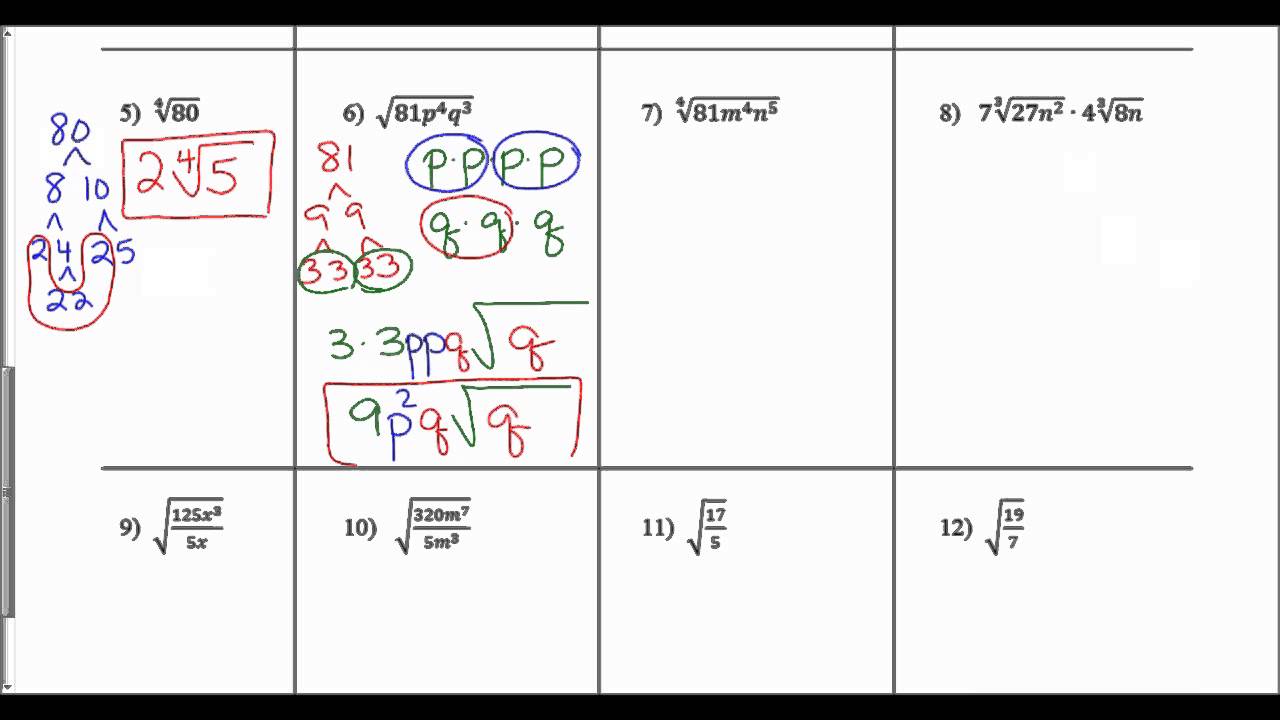 Notes Simplify Radical Expressions - YouTube