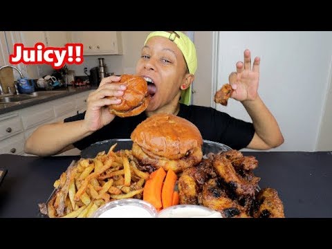 entertainment weekly ซับไทย JUICY BURGER + FRIED CHICKEN WINGS MUKBANG!!!
