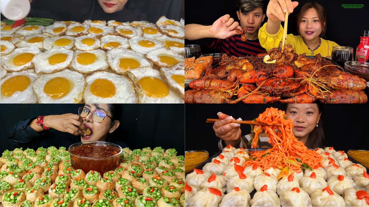 SUNNY SIDE UP EGGS EATING CHALLENGE,PRAWN CHALLENGE,PANIPURI CHALLENGE,NOODLES EATING,MOMO,BIG BITES