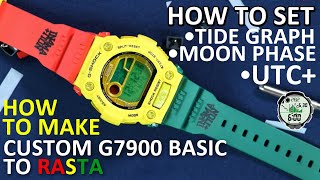 How To Custom Jam Mat Moto G7900 to Rasta and set the tide graph moon phase of this G-Shock Watch