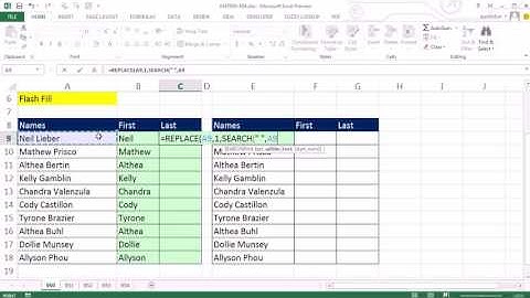 Excel 2013 Preview #2  Flash Fill To Extract First & Last Names From Column Excel Magic Trick 950