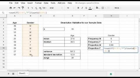 Google Sheets - Basic Descriptive Statistics (Mean, Variance, Standard Devation, etc.)
