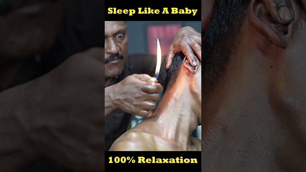 Massage With Fire And Ear Finger By Big Eyes Barber ASMR Shorts