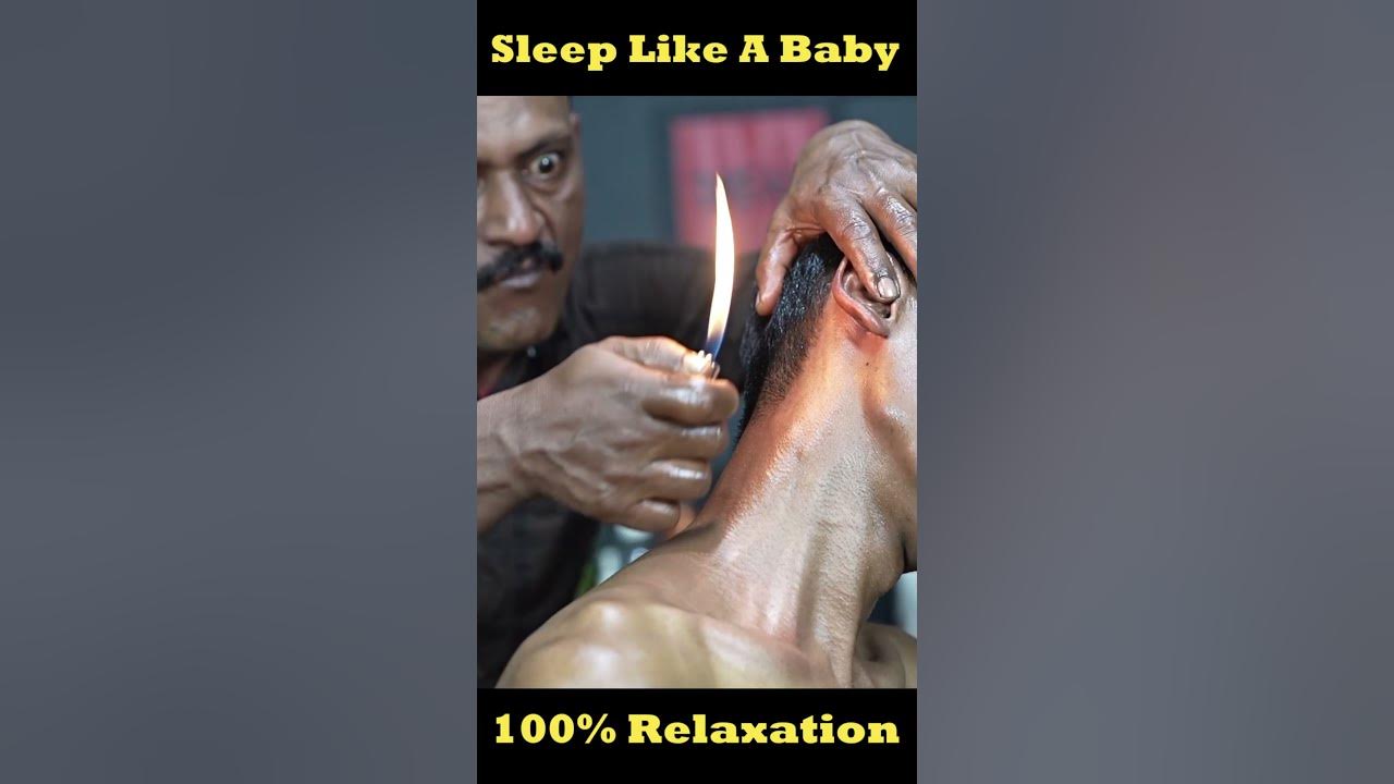 Massage With Fire And Ear Finger By Big Eyes Barber ASMR #shorts