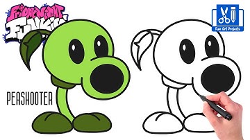 How To Draw Peashooter | FNF MOD Character (Plants VS Zombie) - Easy Step By Step