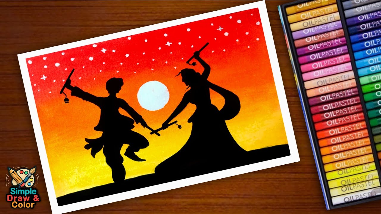 Navratri Drawing with Oil Pastels | Durga Maa  Festival Art Tutorial 