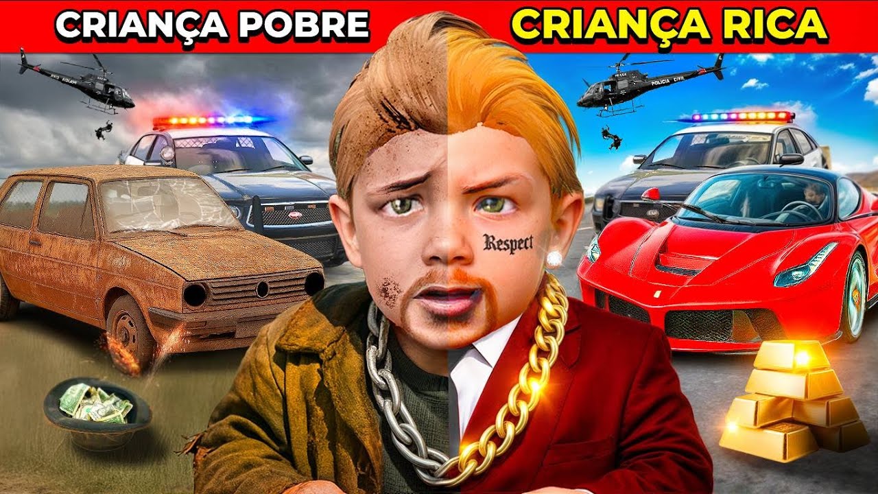 CRIANÇA POBRE VS RICA dando FUGA!! (GTA 5 rp)