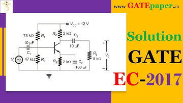 GATE 2017 Find the mid-band voltage gain of the circuit shown