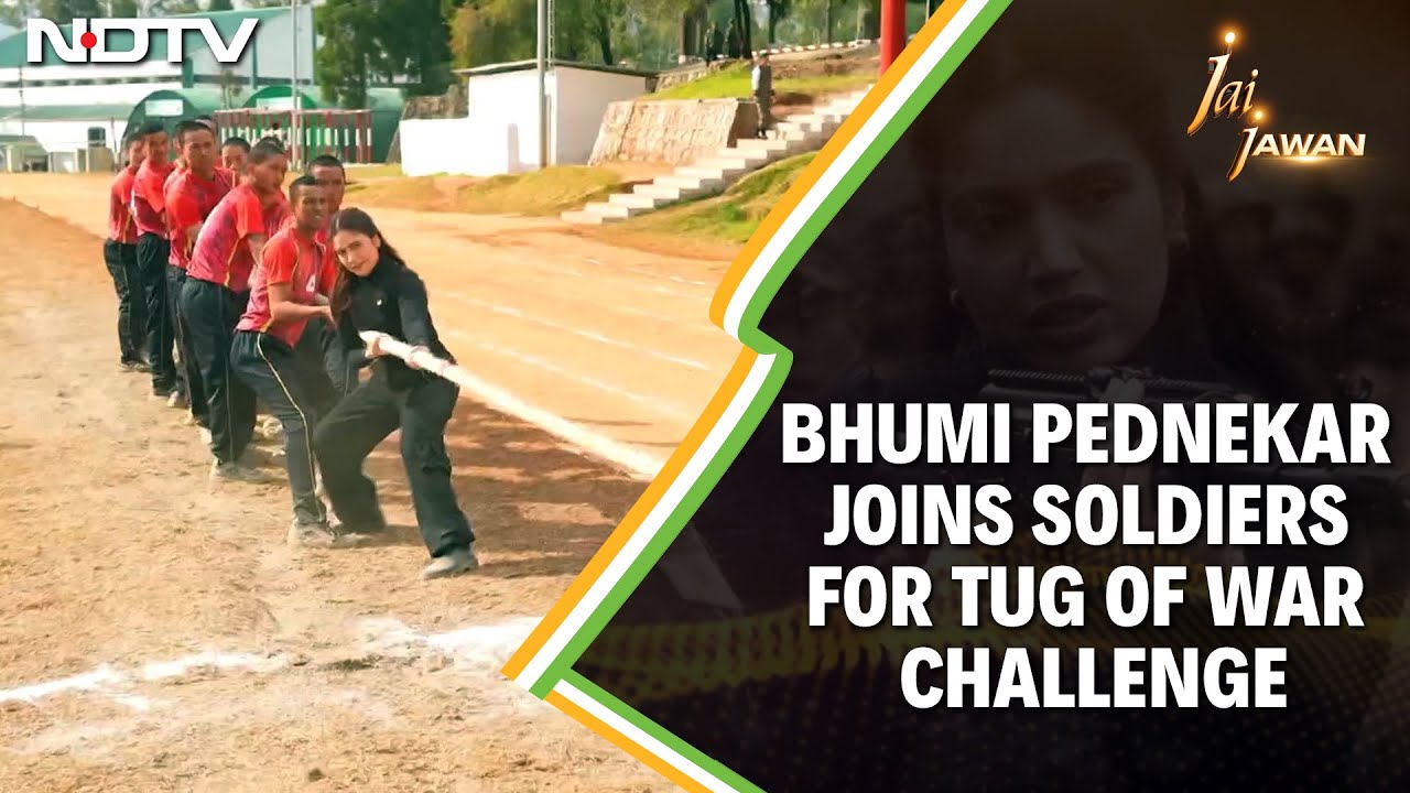 Actor Bhumi Pednekar Joins Soldiers For Tug Of War Challenge