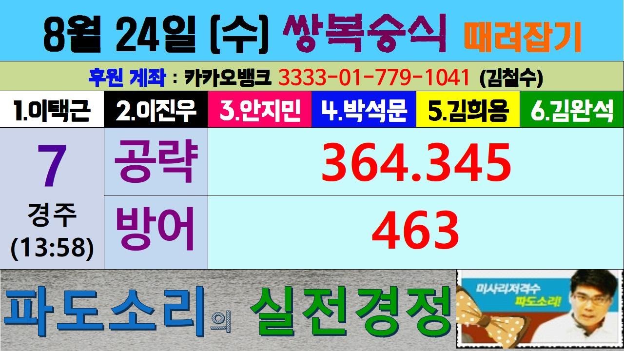 경정 파도소리의 쌍복승식 때려잡기 (08월 24일)