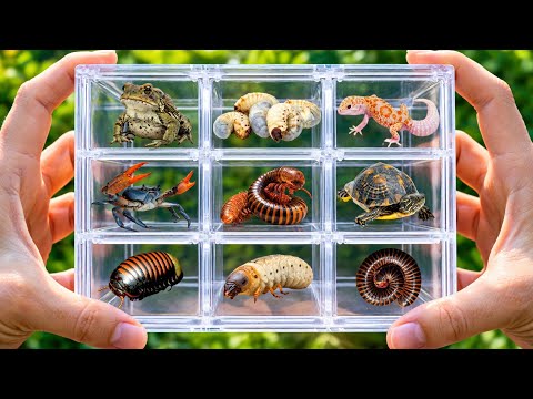 I Trapped 9 Wild Creatures in One Clear Box! #millipede #toad #gecko #crab #beetle #animals #bug