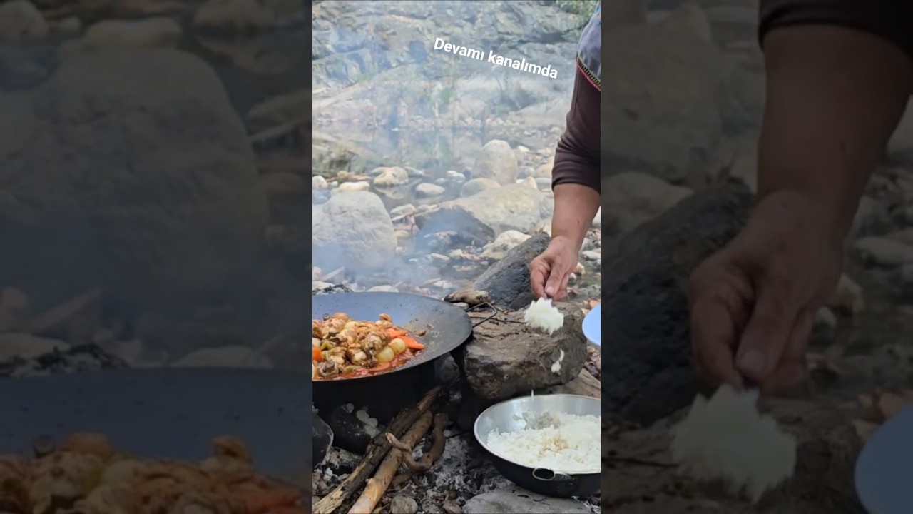 🌿🐔 Doğada Kolay Mantarlı Tavuk Tarifi: Gölette Odun Ateşiyle Müthiş Bir Yemek! 🍄‍🟫 #food #tarif