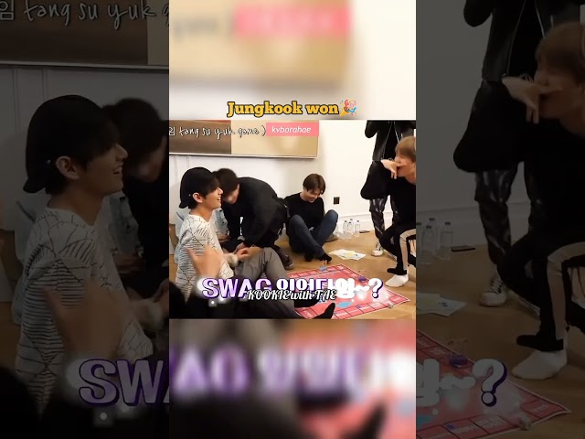 Jungkook confidently won the game but Taehyung's blush at the end 😂💗 #taekook #vkook class=
