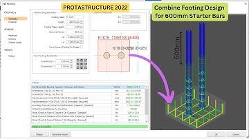 Protastructure 22 Combined Footing Design to 600mm Starter Bars, Double and Single Reinforce Footing
