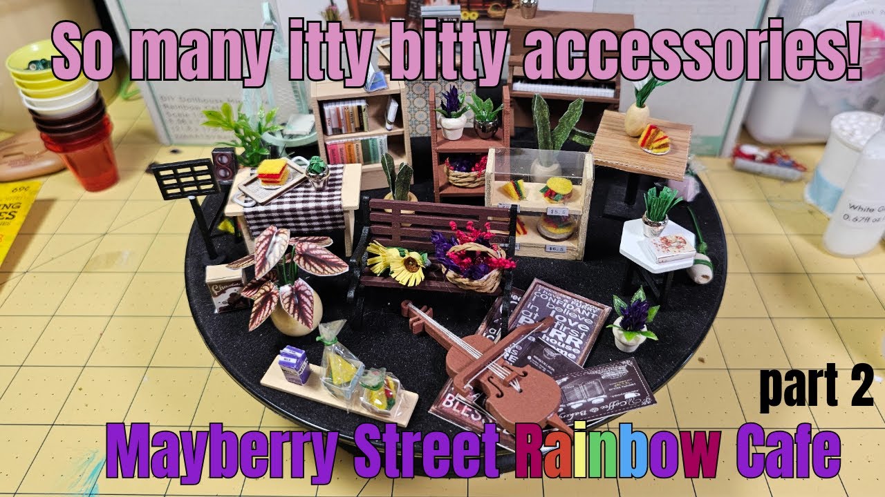 Mayberry Street: Rainbow Cafe 🌈Tiny books, plants and sandwiches! step by step tutorial #miniatures