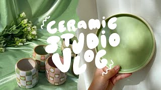 ✿ceramic studio vlog 01✿ // throwing a plate, spring shop prep, glazing pieces, & more!