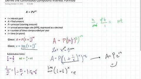 Derive Continuous Compound Interest Formula  Livingston