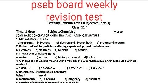 #pseb board term 1 weekly revision test  class 11th chemistry