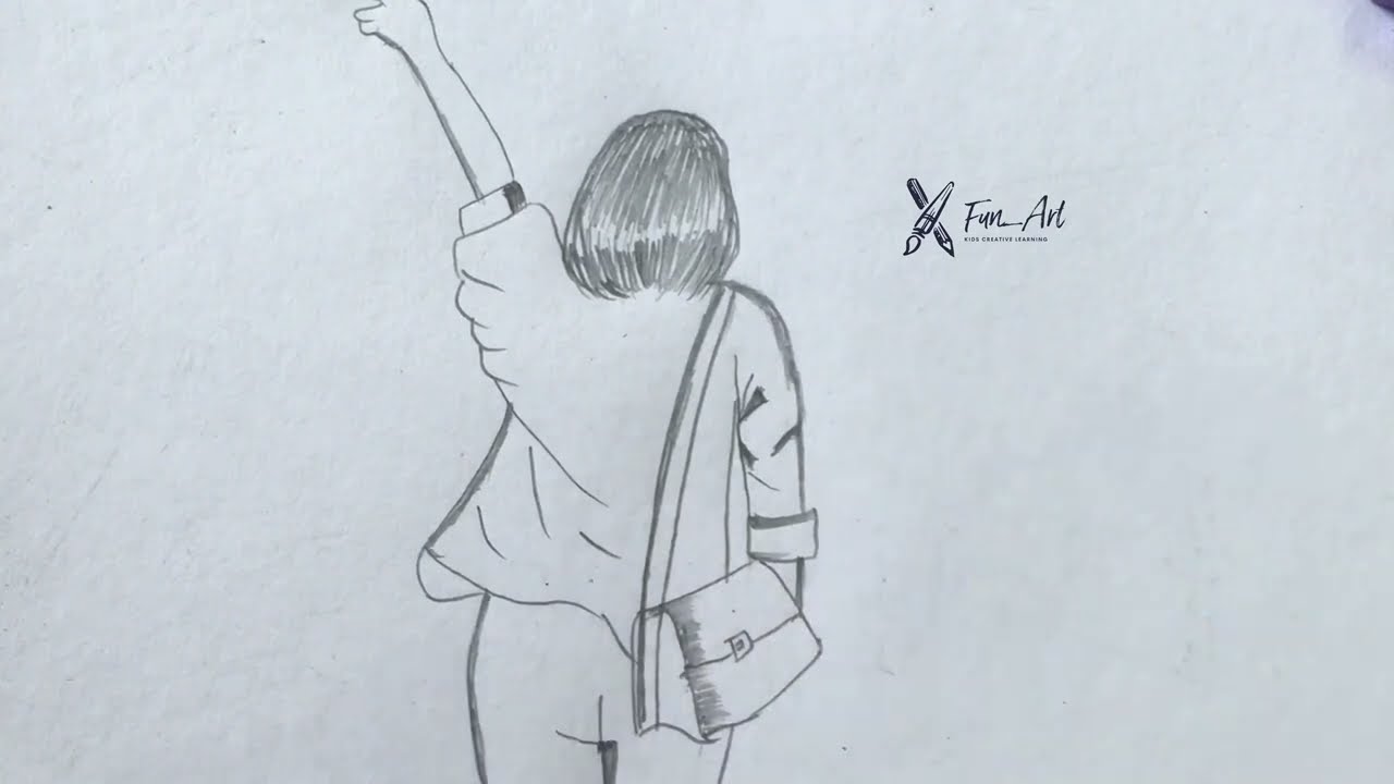 Creative Drawing - Pencil sketch, How to draw a girl with School bag