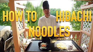 Pro Hibachi Chef teaches how to cook basic hibachi Noodles on Blackstone griddle