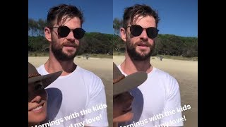 Chris Hemsworth and Elsa Pataky at Byron bay beach Australia