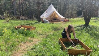 Spring Gardening, Planting Seeds, Living in a Tent