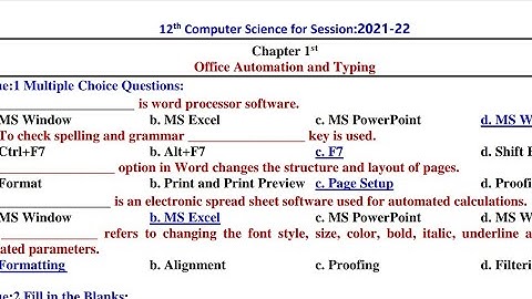 CH 1 OFFICE AUTOMATION & TYPING CLASS12 |BACK EXERCISE EXPLANATION| COMPUTER SCIENCE #PSEB