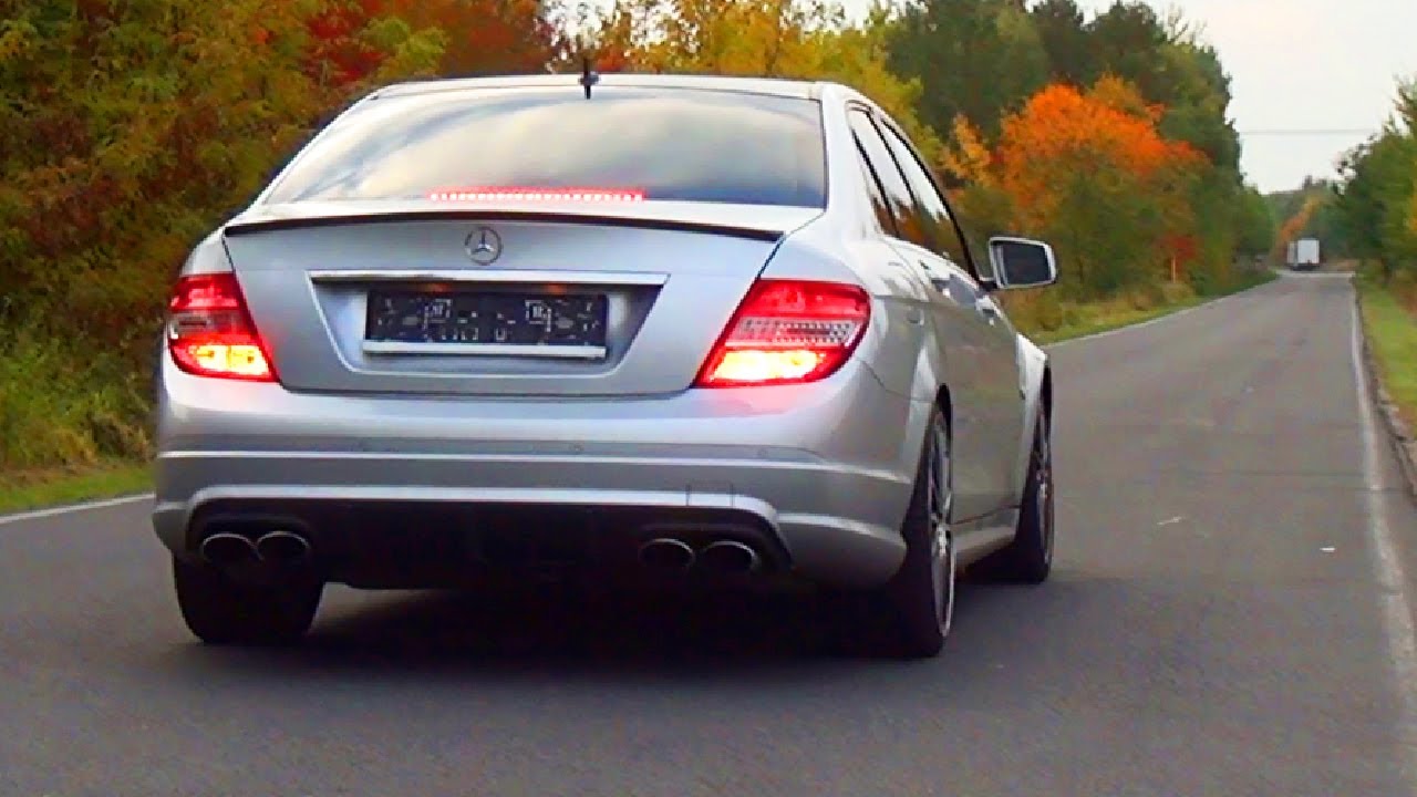 Mercedes C63 AMG Acceleration Kickdown Sound + first Onboard Drive Scenes + V8 REVS revving exhaust