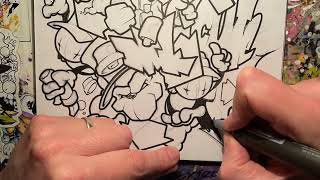 Timelapse of black and white character drawing - graffiti letters and characters