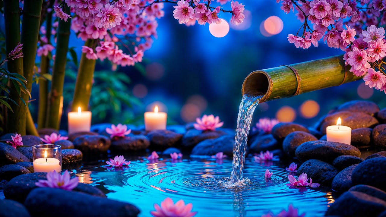 Relaxing Sleep Music + Bamboo Water 🌿 Deep Healing, Meditation, Mind Body, Deep Sleep 😴