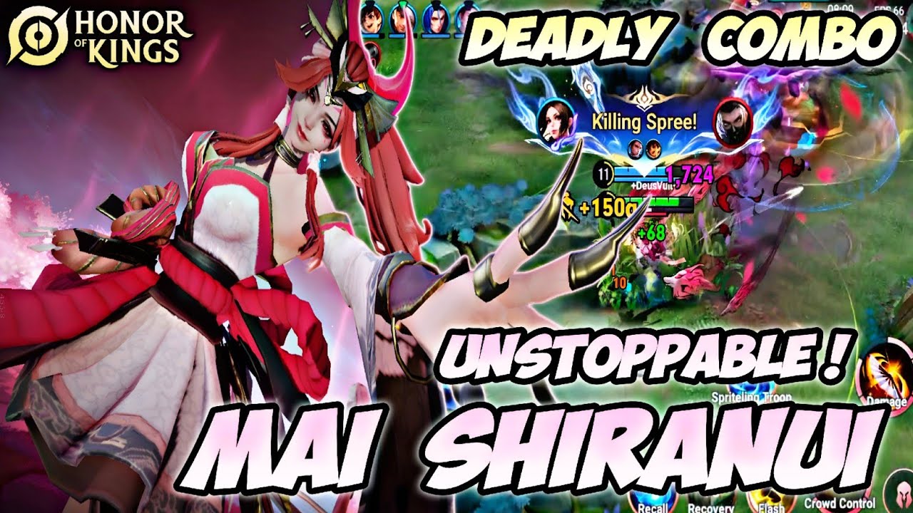 MAI SHIRANUI MID LANE OVER POWER 🔥 - DEADLY COMBO PRO TECHNIQUE GAMEPLAY | HONOR OF KINGS (HOK)