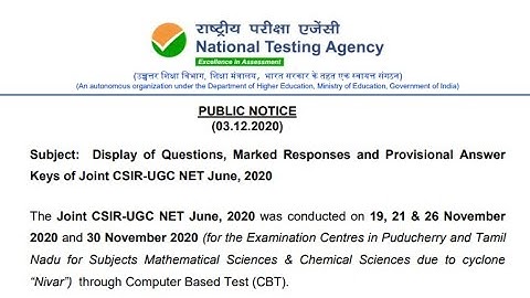 CSIR NET JUNE 2020 answer key.