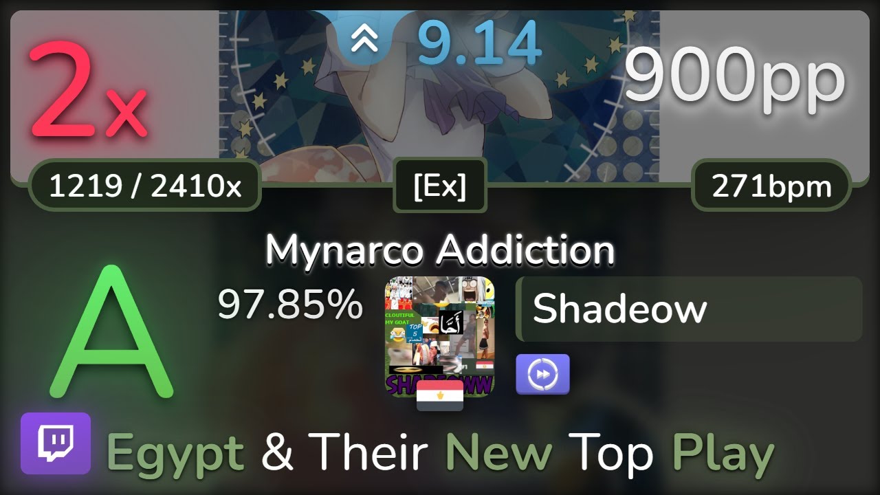 🔴🔔 9.1⭐ Shadeow | positive MAD-crew - Mynarco Addiction [Ex] +DT 97.85% | 900pp 2❌ - osu!