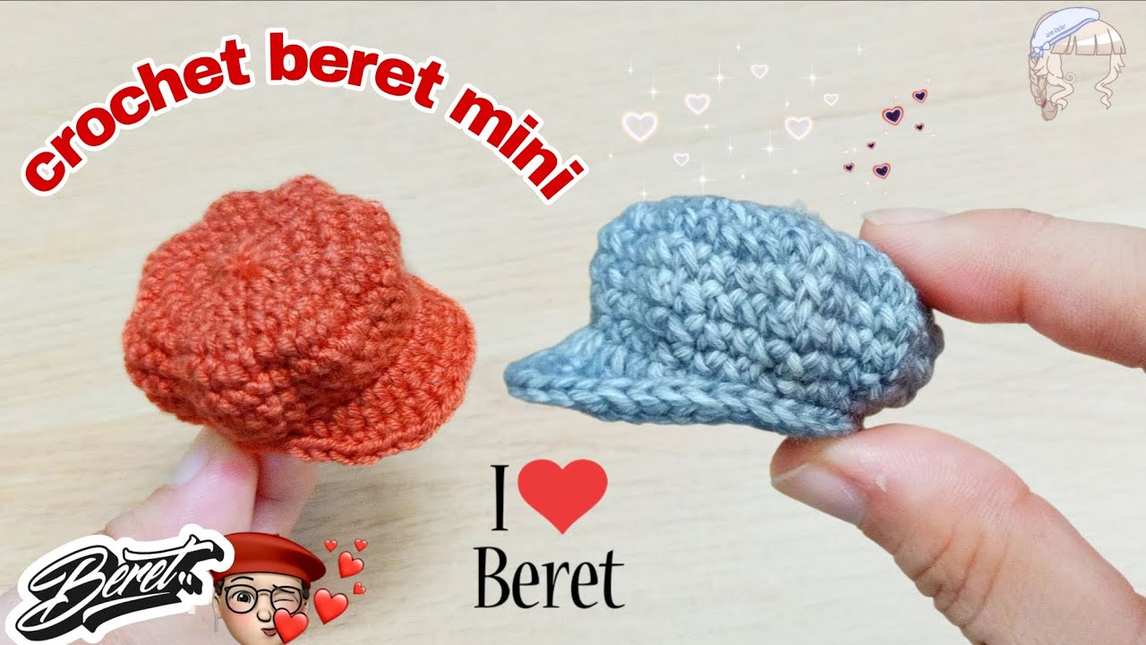 Crochet mini beret hat | Móc mũ beret mini làm móc khóa