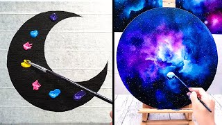 Space Painting. Galaxy Theme. Easy Acrylic Painting Ideas For Beginners