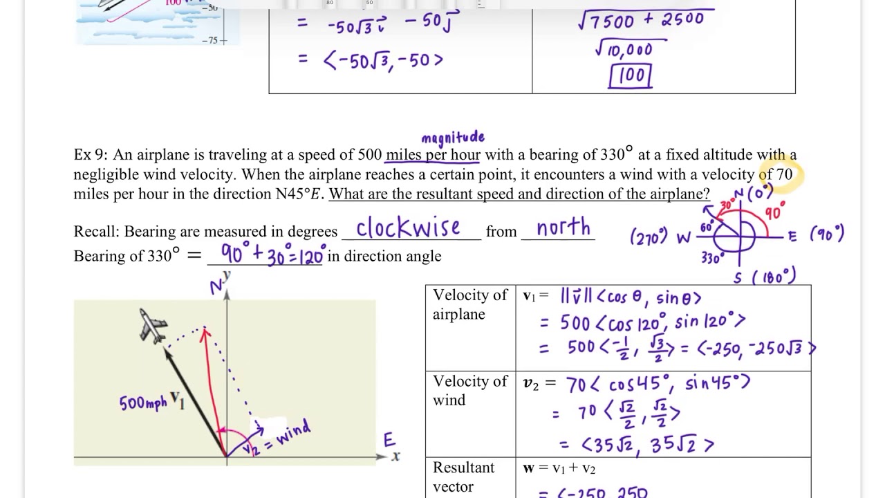 Vector word problem: find resultant speed & direction of airplane - YouTube
