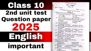 Class 10 2nd unit test English question paper 2025 SEBA board