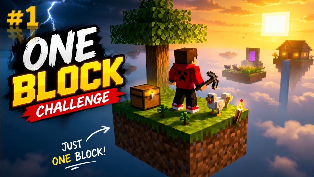STARTING A NEW MINECRAFT SURVIVAL SERIES #1 ll One block challenge ll ...