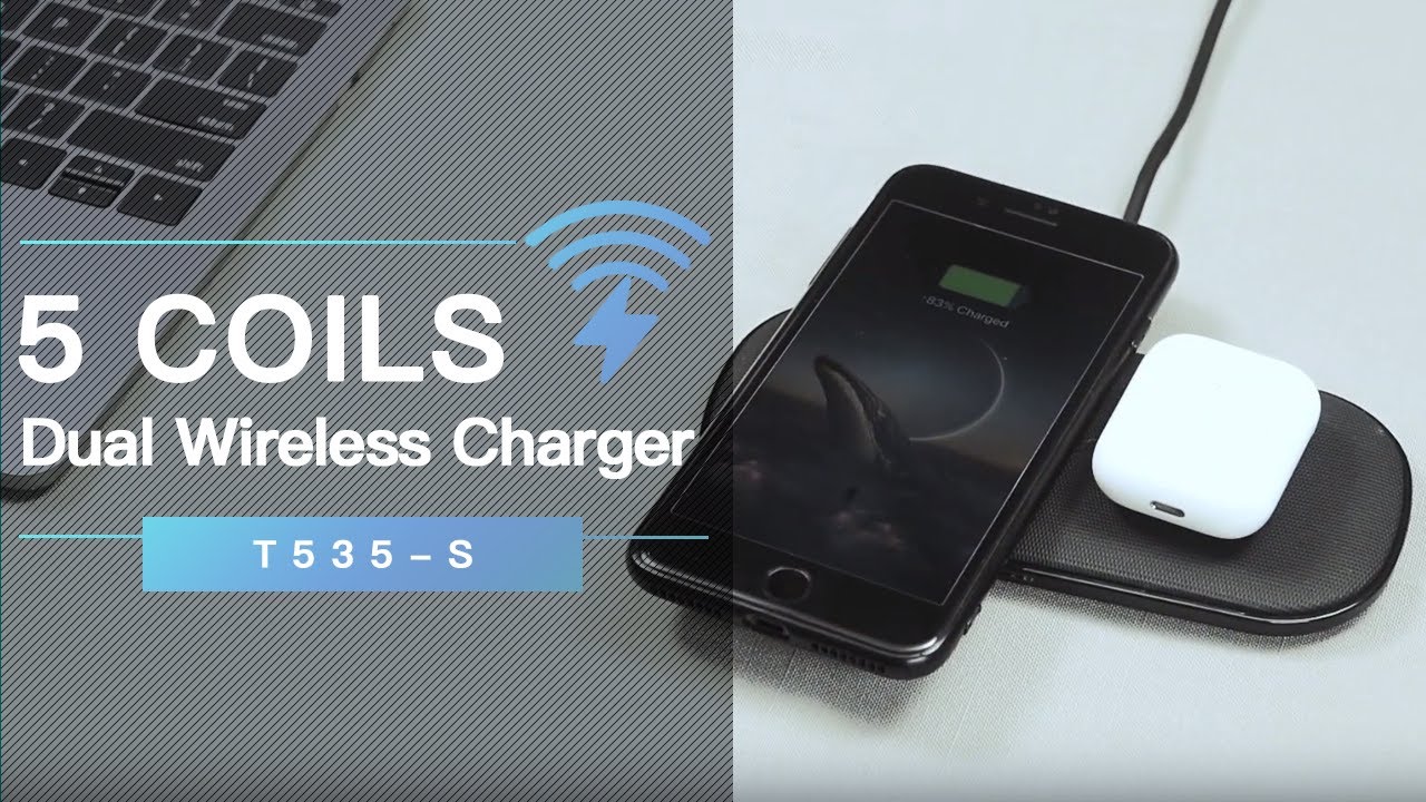 CHOETECH 5 Coils Qi Certified Fast Dual Wireless Charging Pad (Adapter Included)