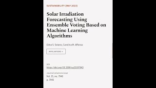 Solar Irradiation Forecasting Using Ensemble Voting Based on Machine Learning Algorit... | RTCL.TV