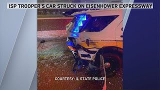 Illinois trooper investigating crash injured when driver hits squad car